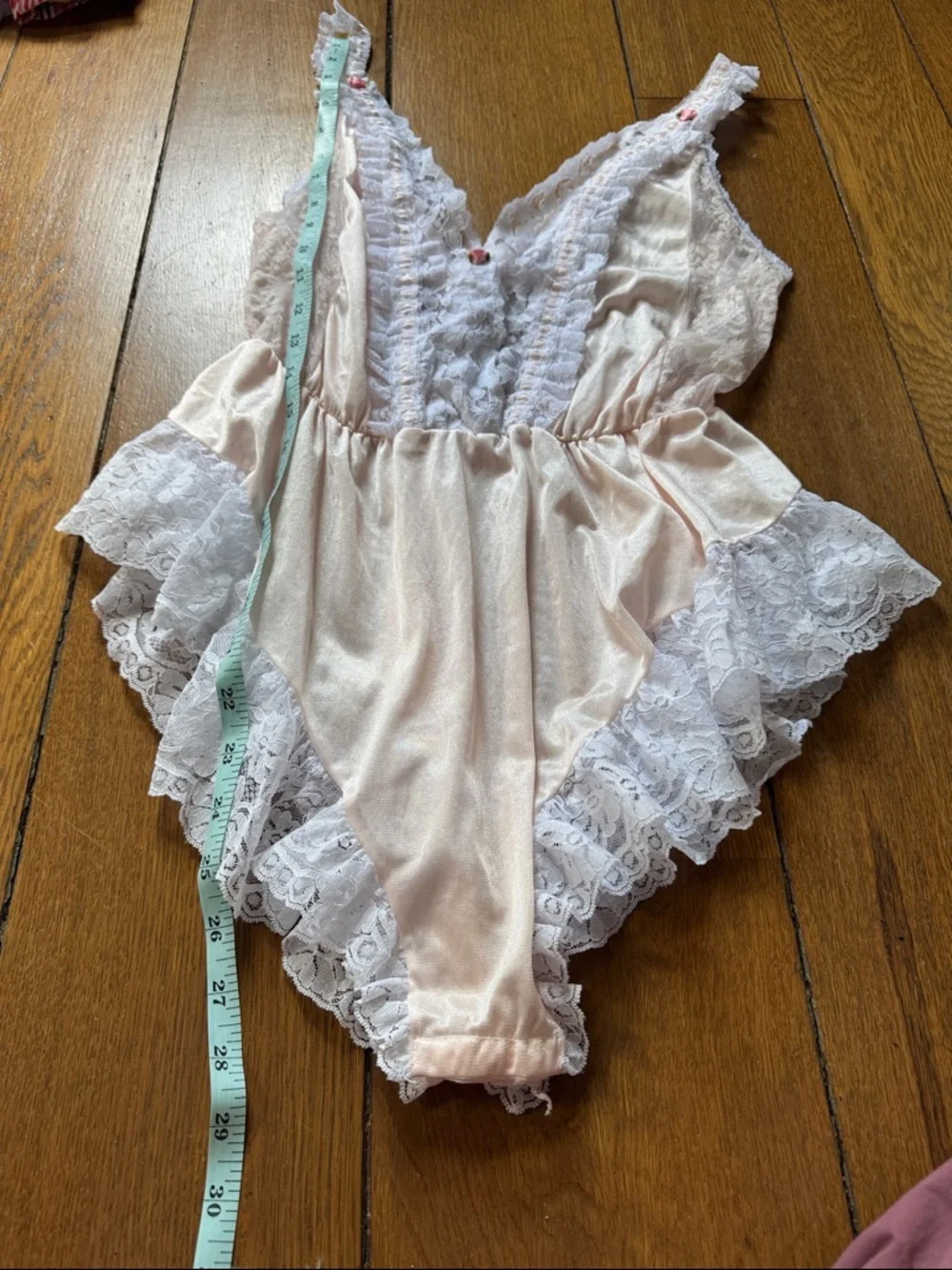 Vintage Pink Satin Lace Teddy Bodysuit Lingerie Romantic Cottagecore Pink Girlie - Picture 11 of 11